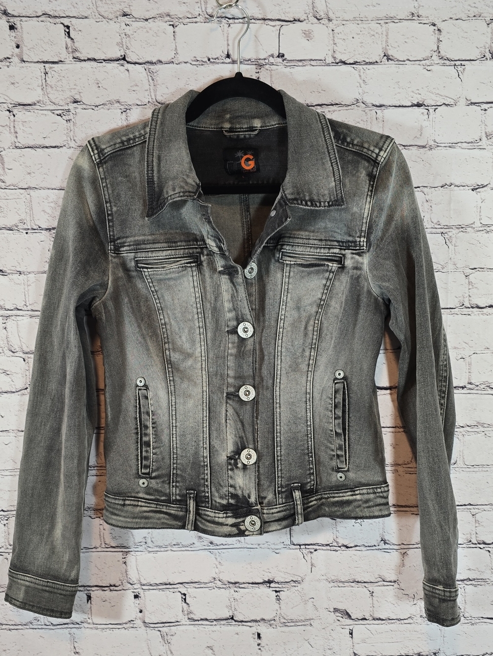 G by Guess Women's Washed Gray Denim Jacket Size L